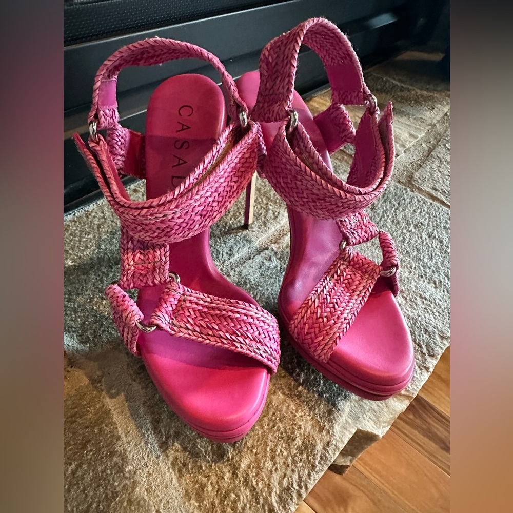 Casadei Fuchsia Braided Heels